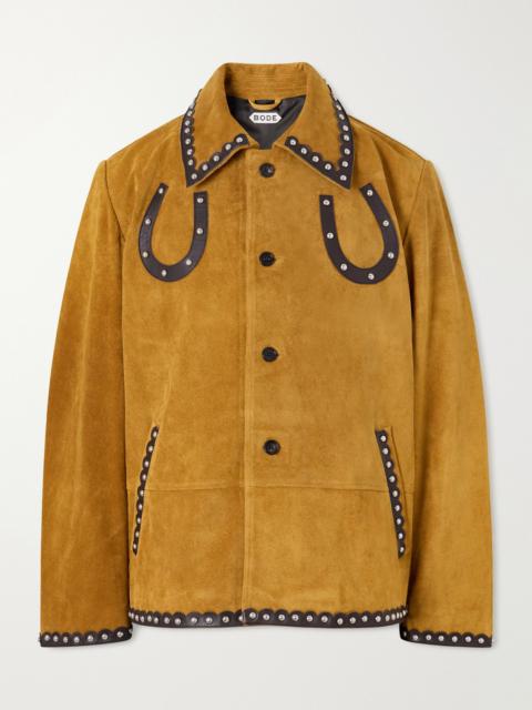 BODE Carson Studded Leather-Trimmed Suede Jacket