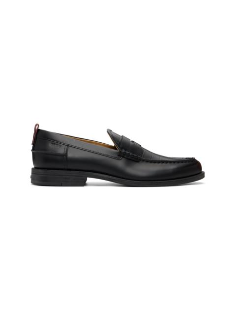 HUGO Black Leather Crocodile Vamp Loafers