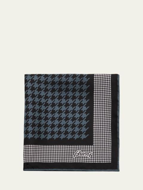 Brioni Men's Mixed Houndstooth Silk Pocket Square
