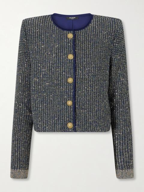 Balmain Metallic-trimmed Tweed Cardigan
