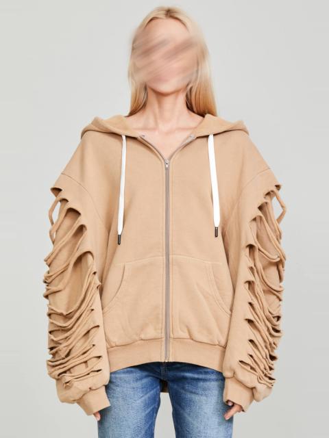 R13 LAYERED SLASH HOODIE - KHAKI