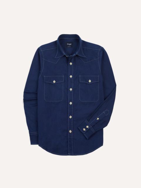 Drake's Indigo Canvas Two-Pocket Western Shirt
