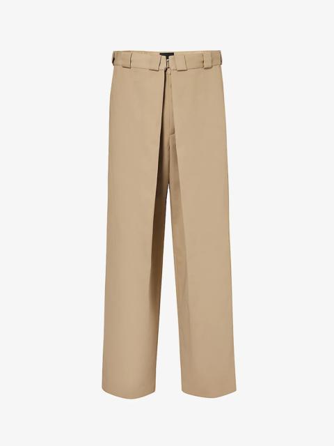Pleated slip-pocket mid-rise wide-leg woven trousers