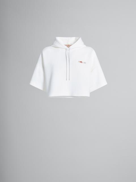 Marni WHITE CROPPED SWEATSHIRT WITH BEADED MARNI LOGO