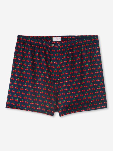 Derek Rose Men's Classic Fit Boxers Brindisi 77 Silk Satin Navy