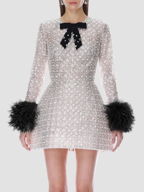 BRONX BANCO Women's Embellished Feather-Cuff Mini Dress - Silver