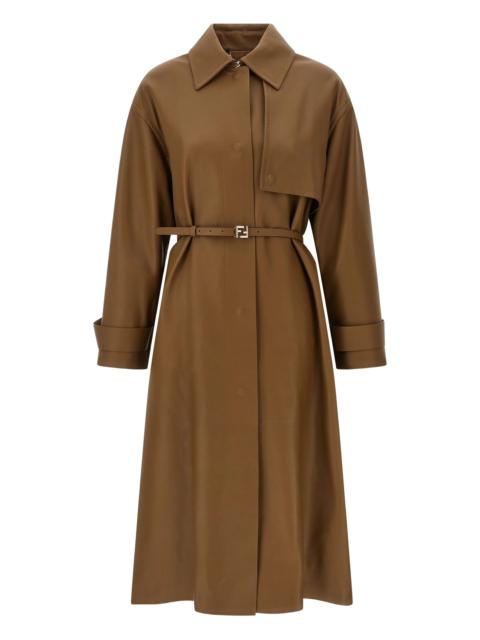 Fendi Embossed Logo Belted Trench Coat