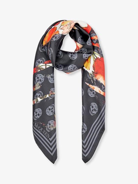 Dutch Flora skull-print silk scarf