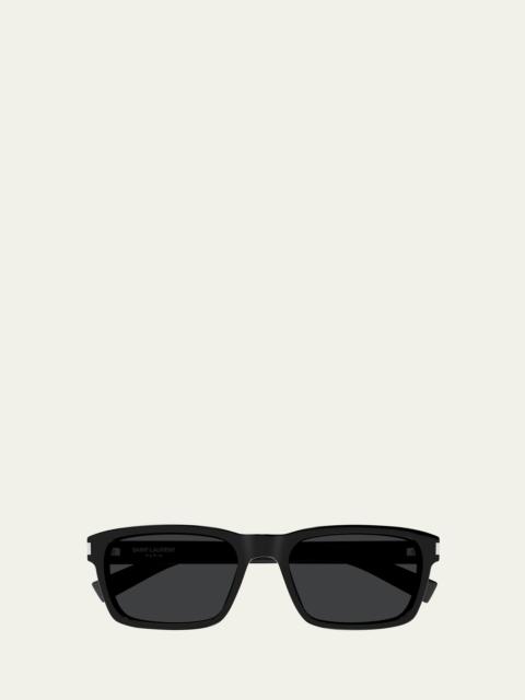 SAINT LAURENT Men's Rectangle Acetate Sunglasses with Logo Detail