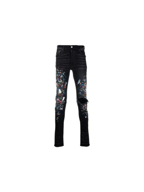 AMIRI AMIRI Multicolor Painting Distressed Slim Denim Jeans Black