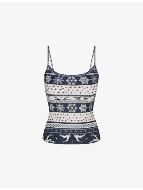 SKIMS Logo Plush Pointelle Fairisle-Pattern Stretch-Woven Cami Top