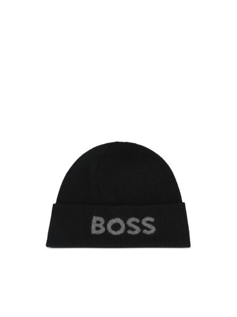 BOSS logo-embroidered beanie hat