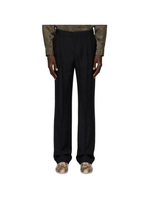 Dries Van Noten Black Pleated Wool Trousers