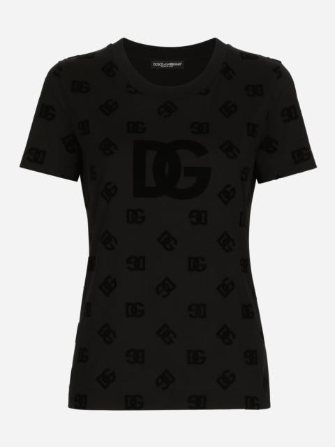 Jersey T-shirt with all-over flocked DG logo