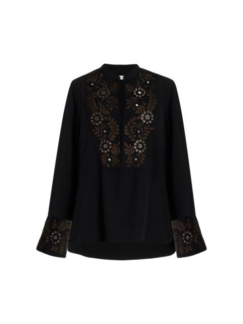 WALES BONNER Cairo Embroidered Grain de Poudre Wool Shirt black