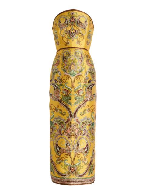 ALÉMAIS Exclusive Marion Strapless Printed Twill Midi Dress yellow