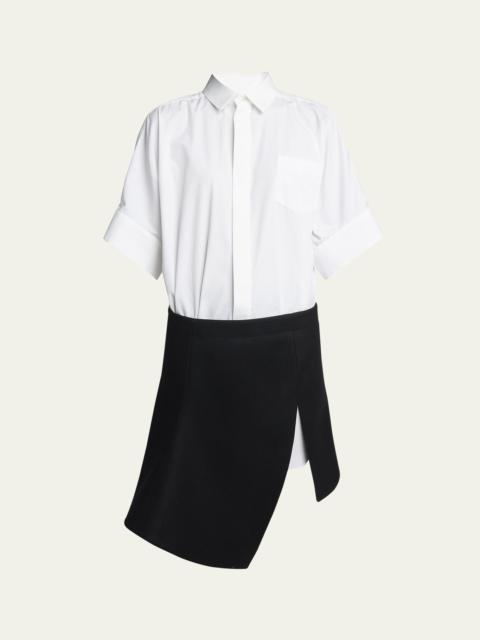 Button Down Midi Shirt Dress With Suiting Asymmetric Skirt