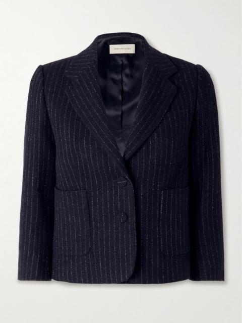 Dries Van Noten Cropped pinstriped wool blazer Navy