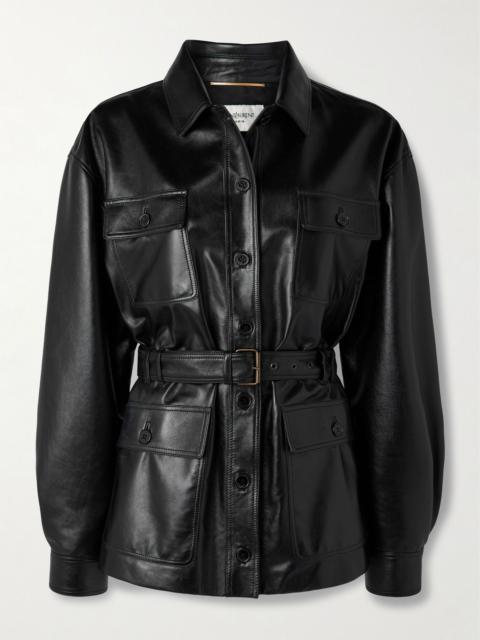 SAINT LAURENT Belted leather jacket Black