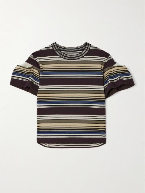 sacai Piqué-paneled Pleated Striped Cotton T-shirt