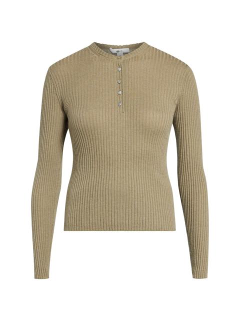 Vince ribbed-knit button-placket jumper