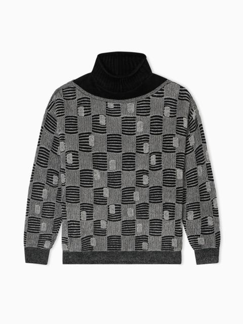 GIORGIO ARMANI MOCK-NECK JUMPER IN CASHMERE, VISCOSE AND SILK JACQUARD