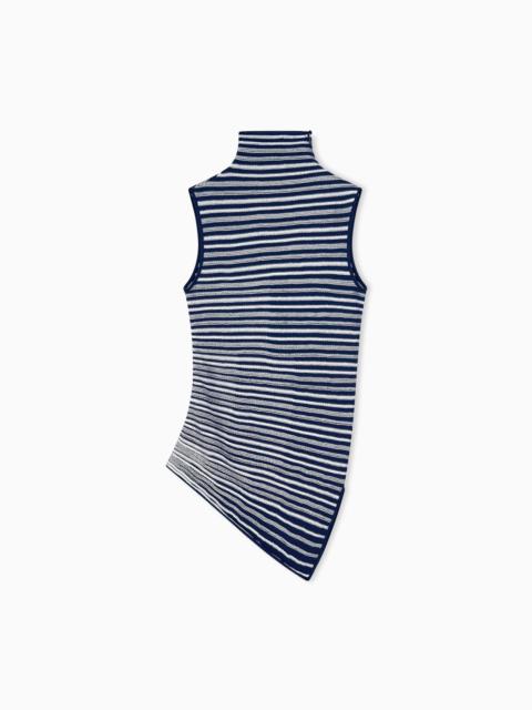 GIORGIO ARMANI KNIT TOP SLIM FIT SLEEVELESS TURTLENECK IN STRIPED VISCOSE