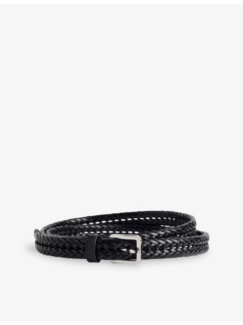 TOM FORD Woven Leather Bevelled-Buckle Belt