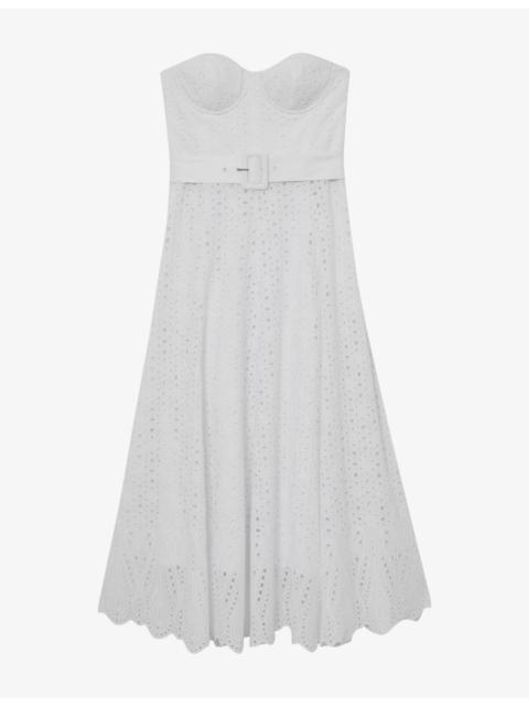REISS Anya Broderie-Anglaise Woven Midi Dress