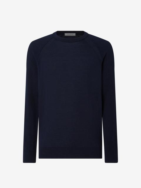 CORNELIANI Blue raglan crew neck merino wool jumper