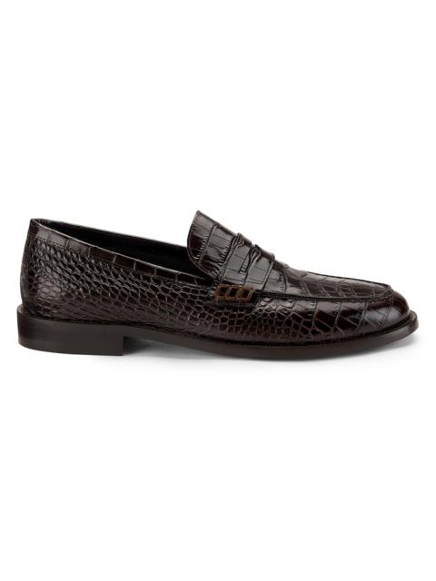 Manolo Blahnik Men's Perry Embossed Leather Loafers - Dark Brown