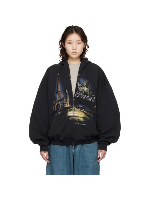 Black 'Paris' Tourist Zip Up Hoodie