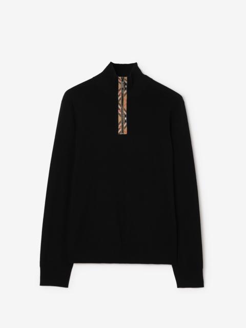 Burberry Check Trim Wool Half-zip Sweater