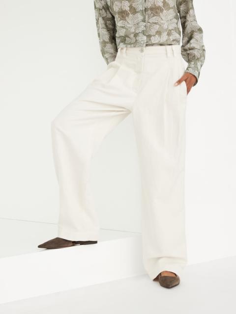 Brunello Cucinelli Garment-dyed relaxed trousers in cotton and linen cover