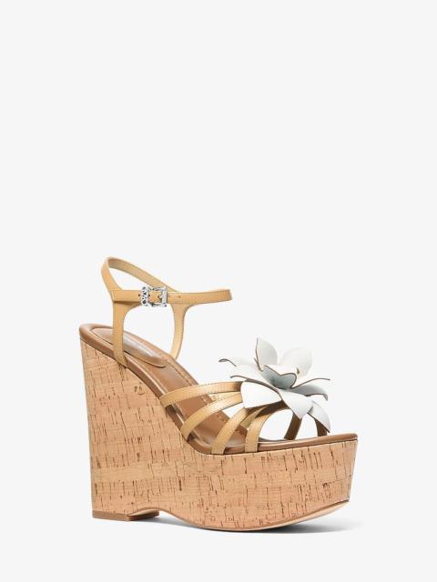 MICHAEL KORS Jacie Floral Embellished Leather Wedge Sandal