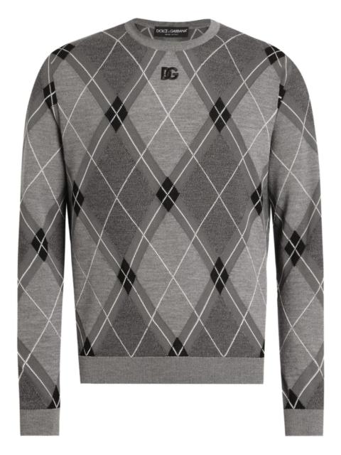 Dolce & Gabbana argyle-pattern logo-detail sweater