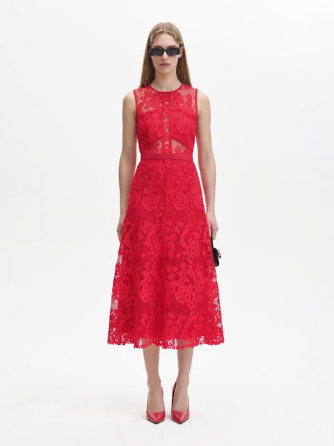 Red Lace High Neck Midi Dress