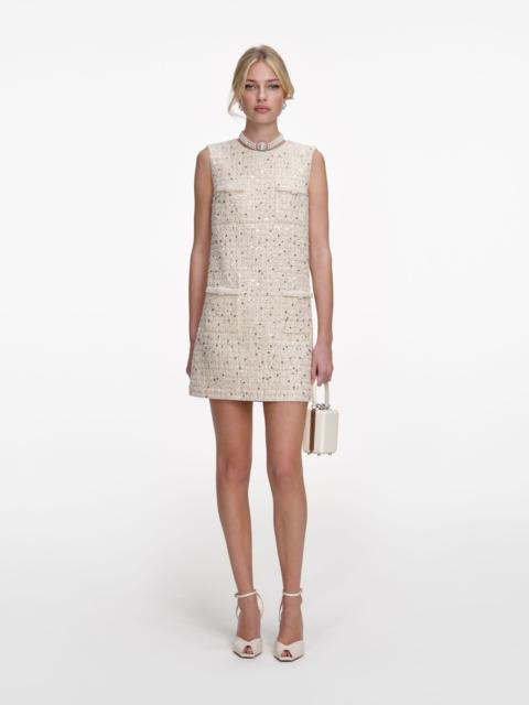 self-portrait Cream Embellished Boucle Mini Dress