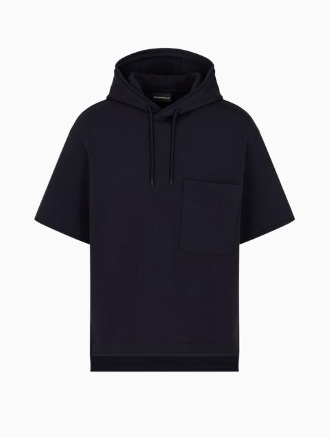 EMPORIO ARMANI Short-sleeved double-jersey hooded sweatshirt with a patch pocket