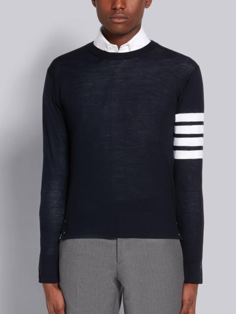 Thom Browne Navy Fully Fashioned Merino Knit Crew Neck Pullover