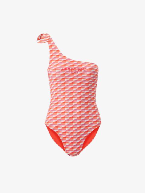 JIMMY CHOO Alula
Paprika/Candy Pink Recycled Nylon and Lycra Diamond Print Swimsuit