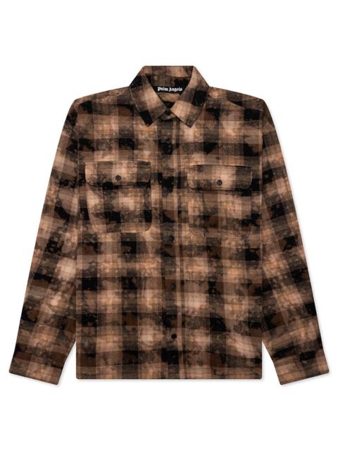 Palm Angels CURVED LOGO CHECK SHIRT L/S - BROWN/OFF-WHITE