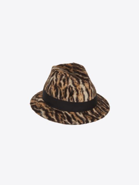 SAINT LAURENT fedora hat in ocelot-print brushed wool and alpaca felt