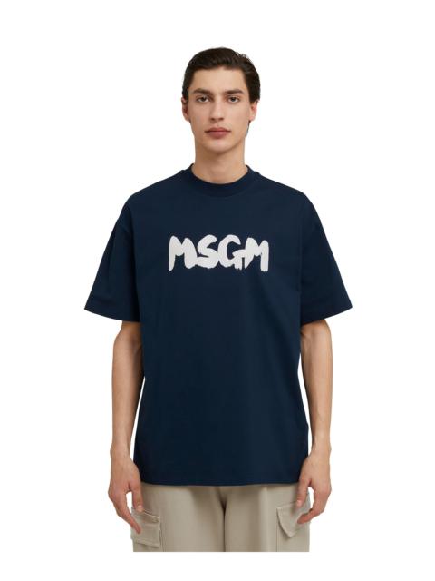 Cotton crewneck t-shirt with new MSGM brushstroke logo