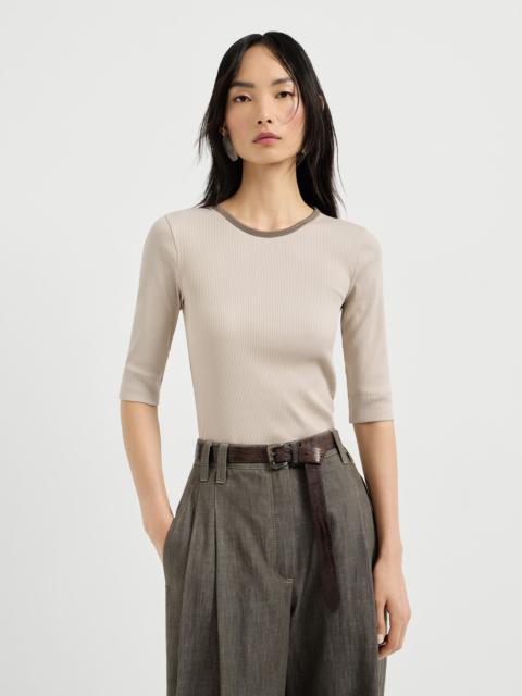 Brunello Cucinelli Stretch cotton ribbed jersey top with shiny trim