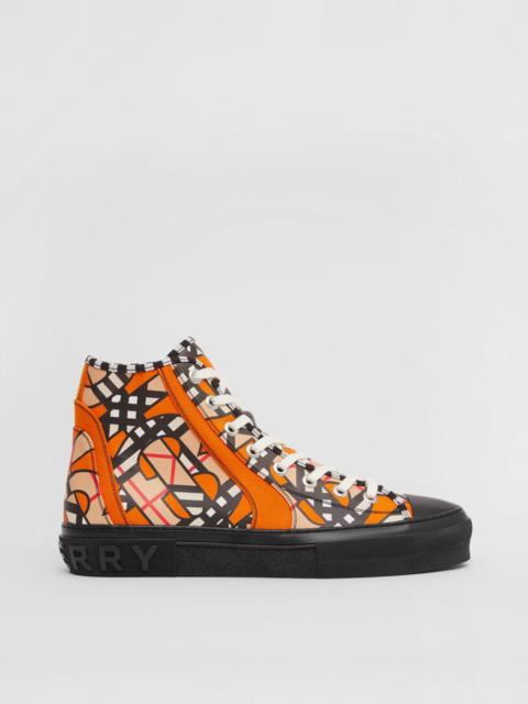 Burberry Monogram Linen Cotton Blend High-top Sneakers