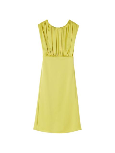 gathered sleeveless midi dress