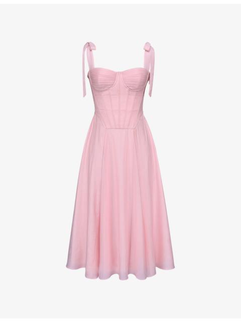 House of CB Leia Tie-Strap Corseted Cotton Midi Dress