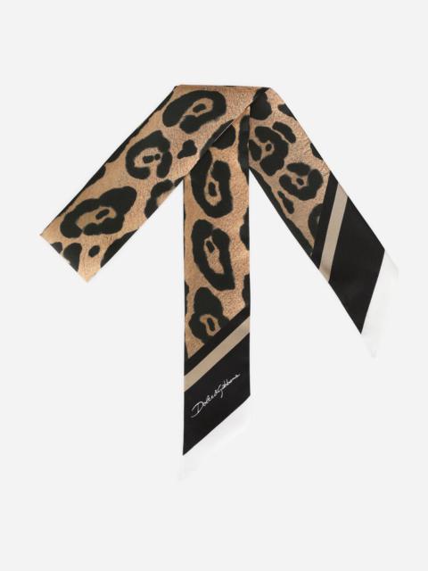 Leopard-print twill headscarf
