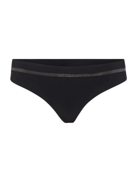 Brunello Cucinelli Women's Techno Jersey Bikini Bottoms with Monili - Black